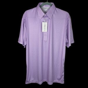 Collars & Co Polo Shirt Mens Small Lavender Gingham Dress Collar Preppy Golf NWT